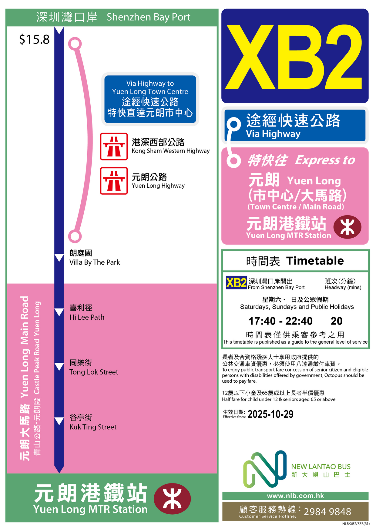路線 XB2 — 路線圖
